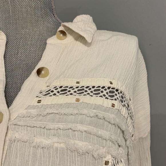 Beautiful Free People Sz L ivory long sleeve shirt - Picture 4 of 9